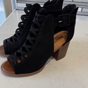 Soda Women's Black Heeled Boots with Buckle